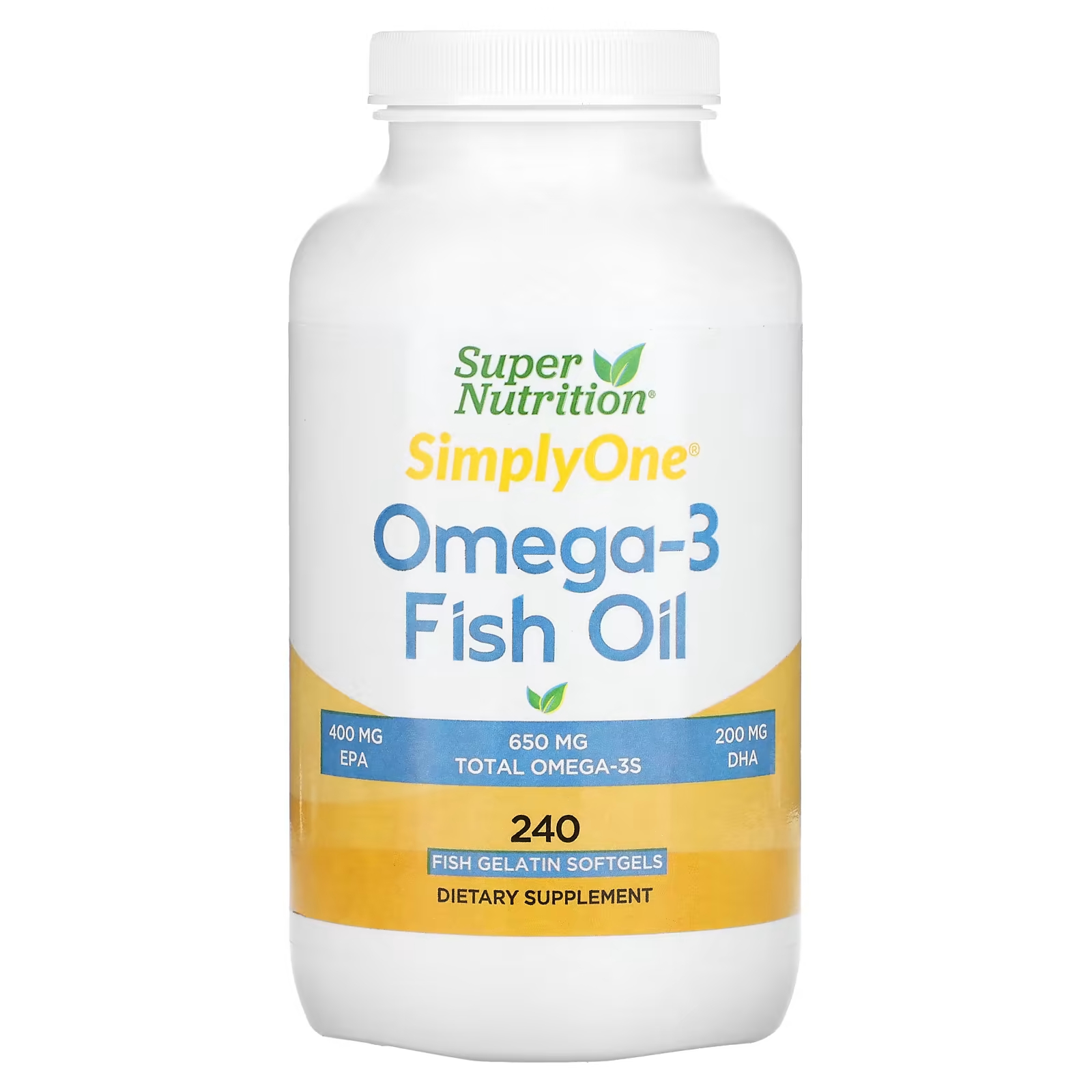 Рыбий жир Super Nutrition с омега-3 650 мг, 240 рыбных мягких таблеток (650 мг в каждой капсуле) убихинол омега 3 qunol plus 200 мг 250 мг