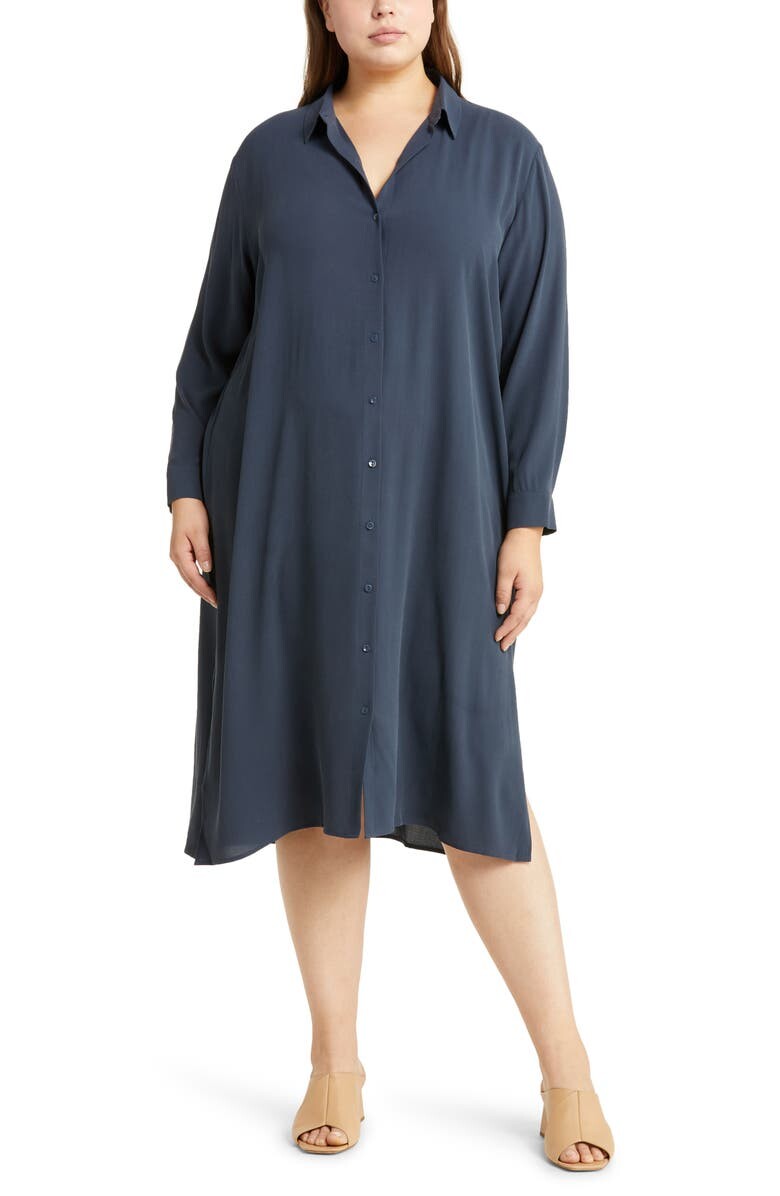 

Шелковое платье-рубашка с расправленным воротником EILEEN FISHER