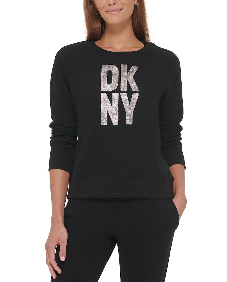 

Женский свободный свитер с крупным принтом и круглым вырезом DKNY, черный