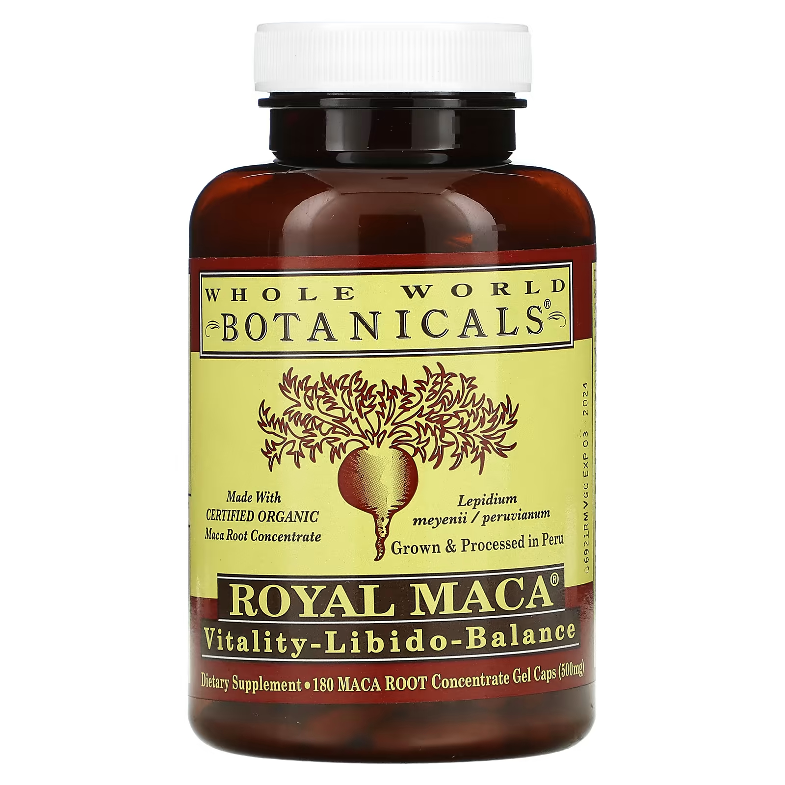 Пищевая добавка Whole World Botanicals Royal Maca 500 мг, 180 капсул (250 мг в 1 капсуле)