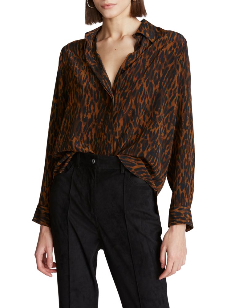Рубашка из крепдешина Zora с леопардовым принтом Halston, цвет Leopard Print