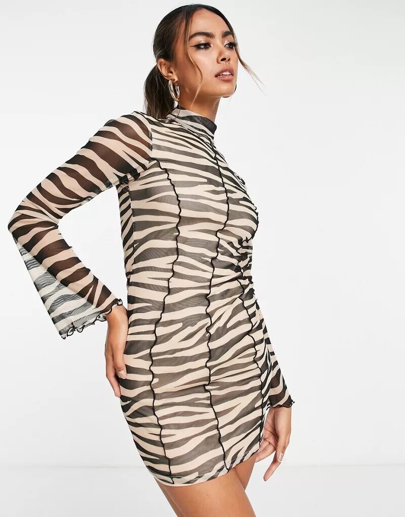 

Платье мини Miss Selfridge из сетки с зеброй и фестонами