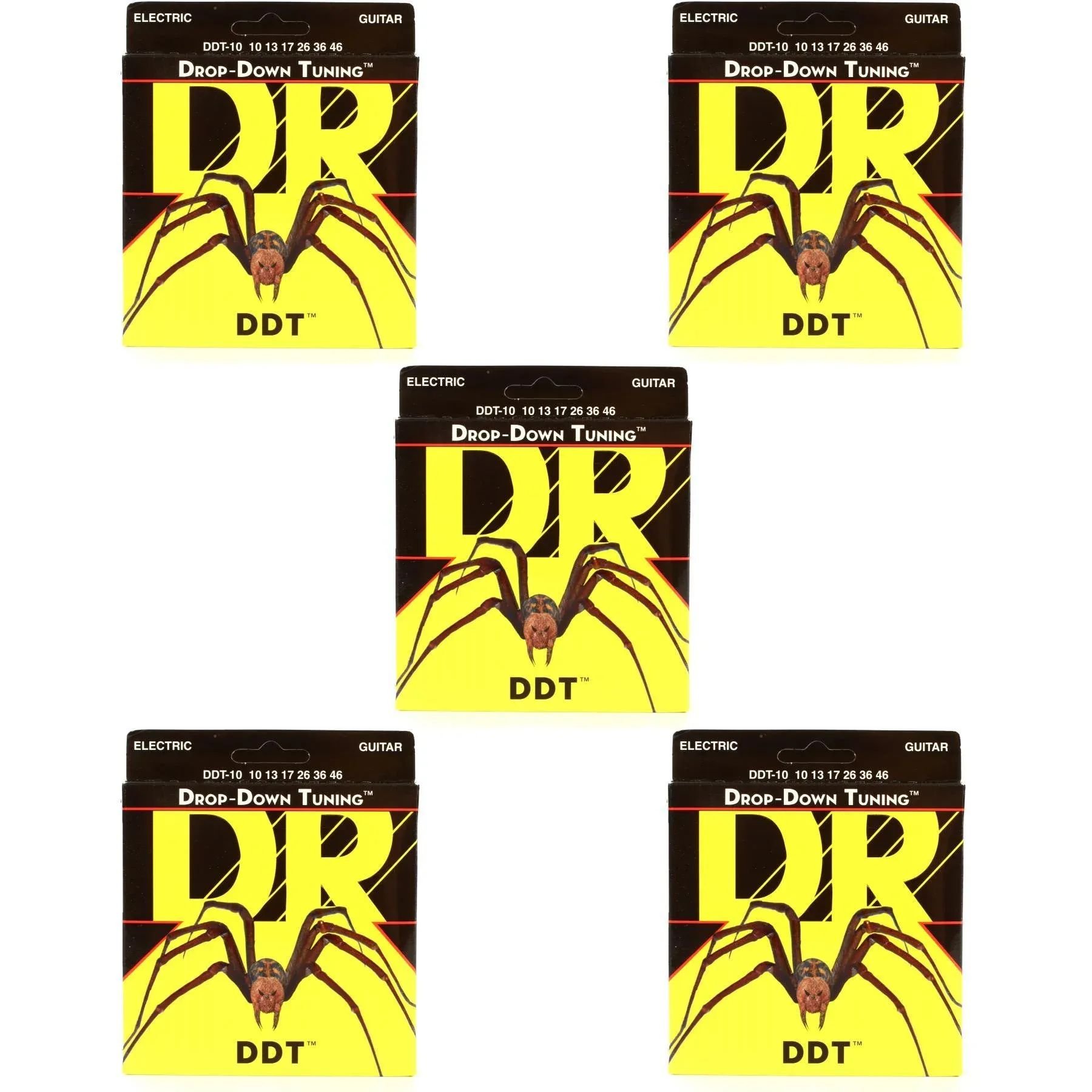 

Струны DR Strings DDT-10 Drop-Down Tuning, никелированные стальные струны для электрогитары — .010-.046, средние, 5 шт.