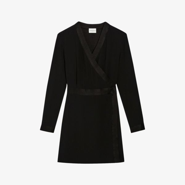 Платье мини из атласной ткани с запахом и силуэтом Claudie Pierlot, цвет noir / gris топ tumi с квадратным вырезом эластичной вязки claudie pierlot цвет noir gris