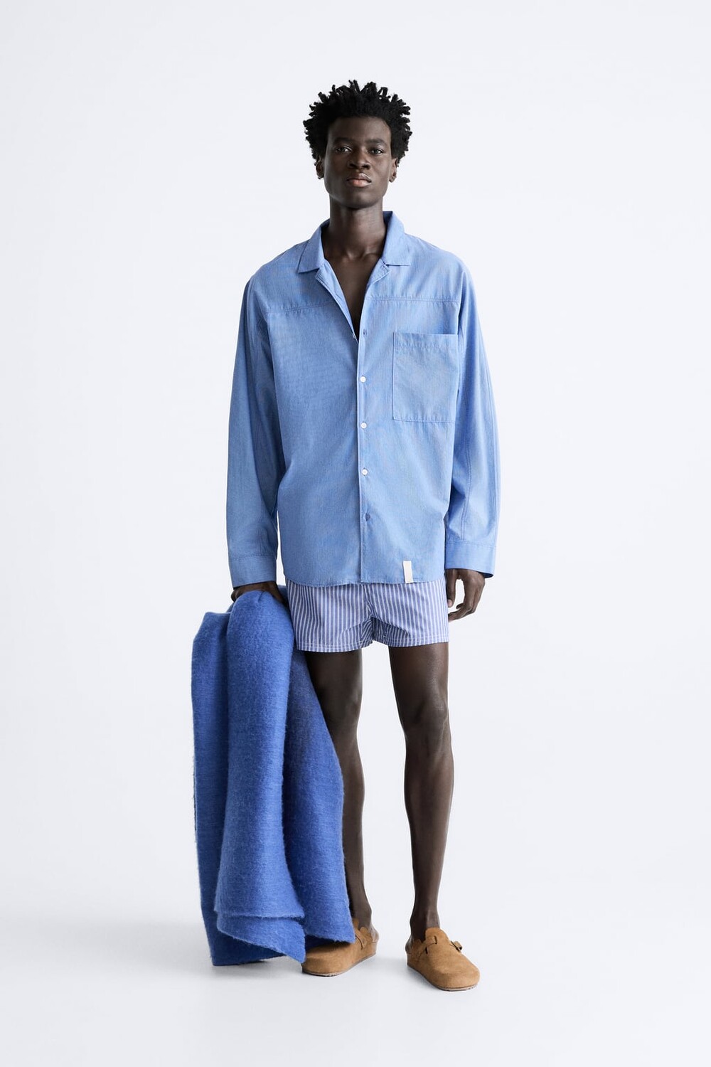 

Полосатая хлопковая рубашка ZARA, синий