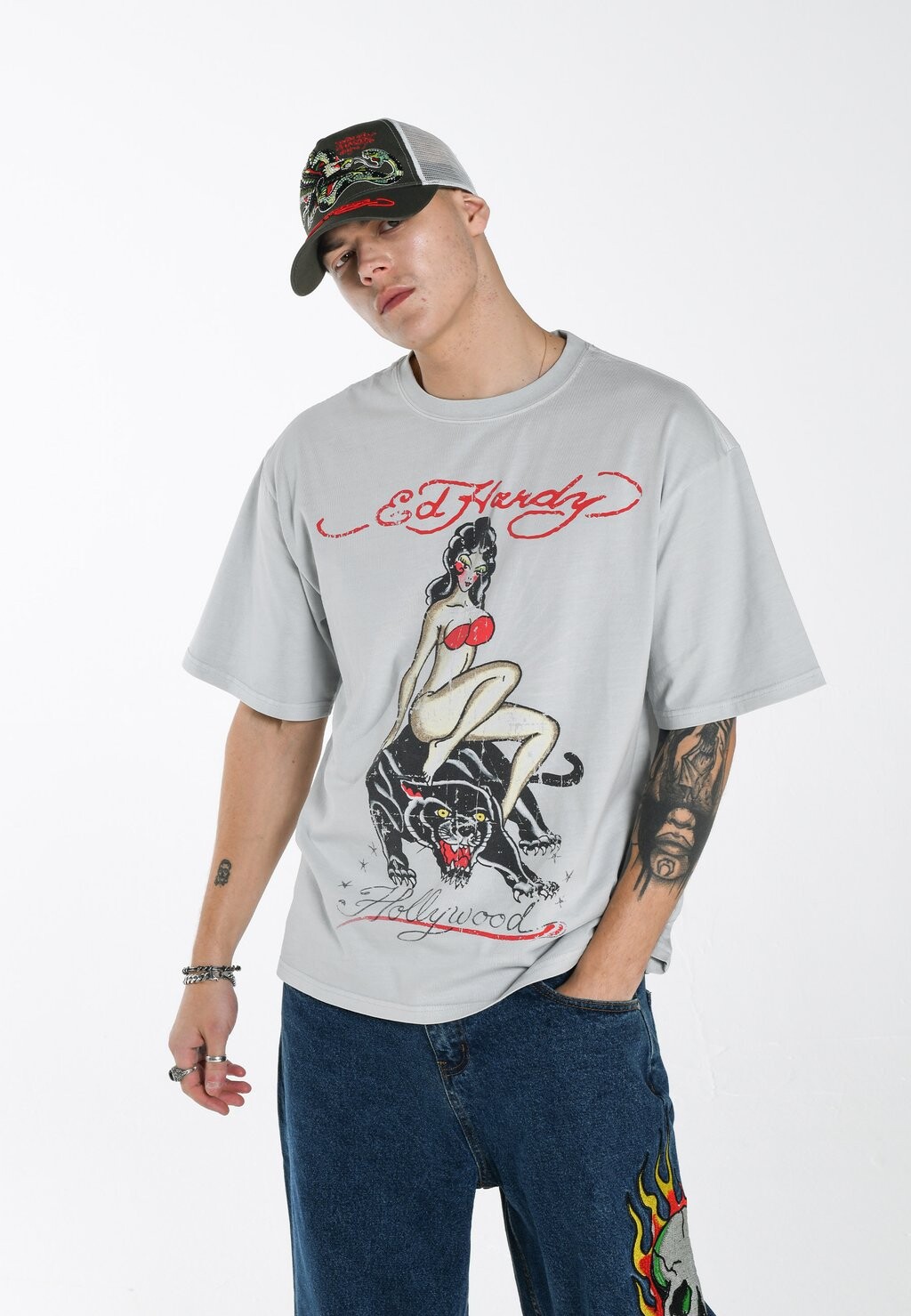 

Футболка с принтом Ed Hardy, серый
