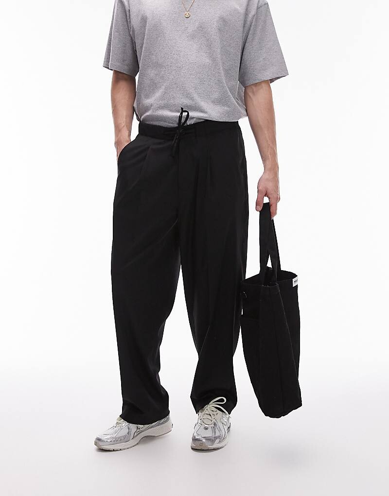 

Черные мешковатые брюки с эластичной завязкой на талии Topman