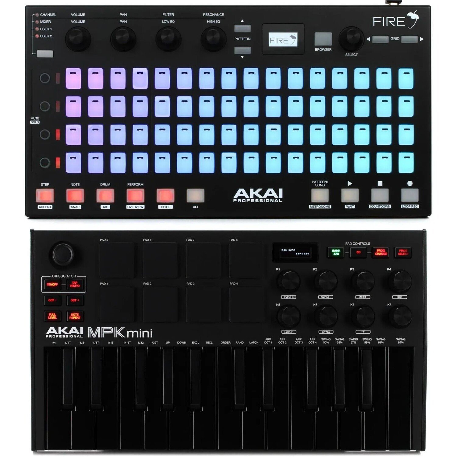 

Комплект Akai Professional MPK Mini mk3 и Fire — ограниченная серия «Черный на черном»