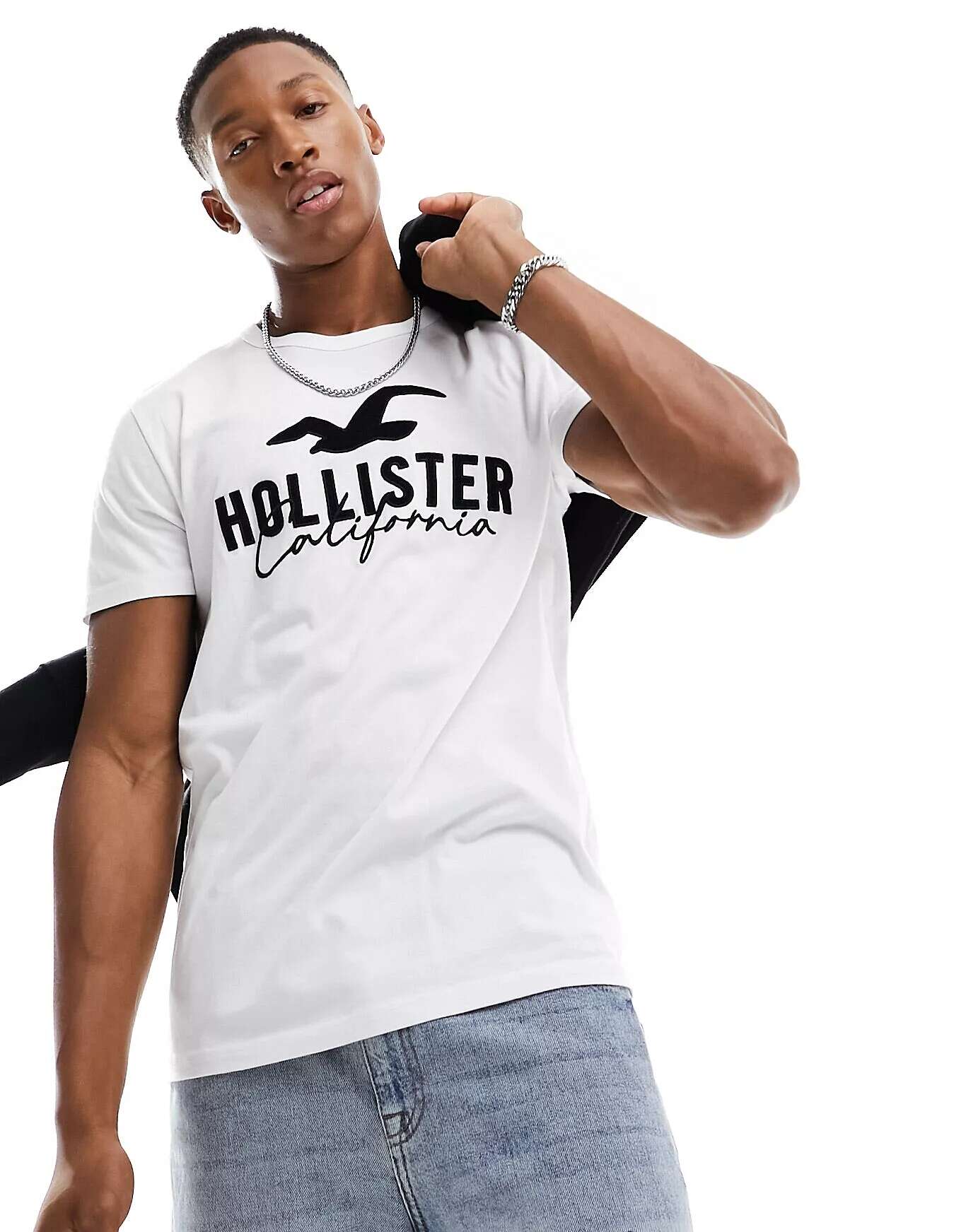 

Белая футболка с аппликацией и логотипом Hollister, Белый