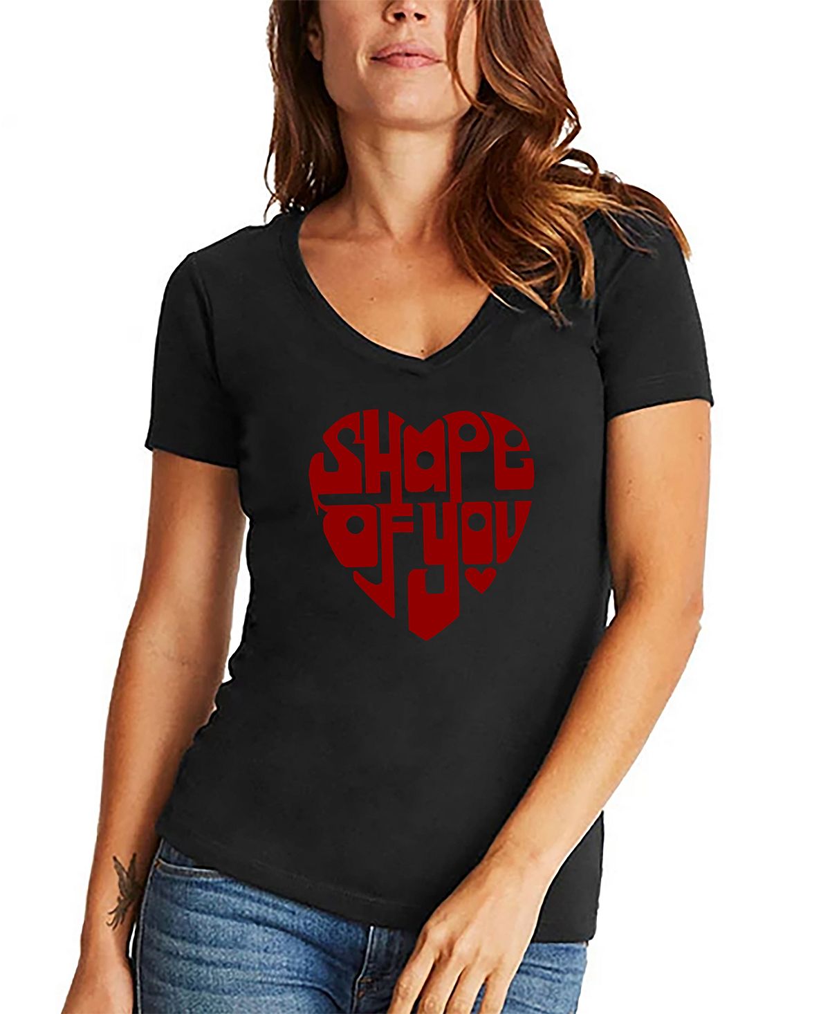 Женская футболка Shape of You Word Art с v-образным вырезом LA Pop Art, черный