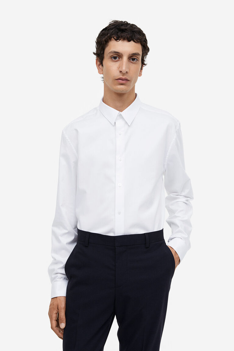 

Рубашка slim fit из хлопка H&M, белый