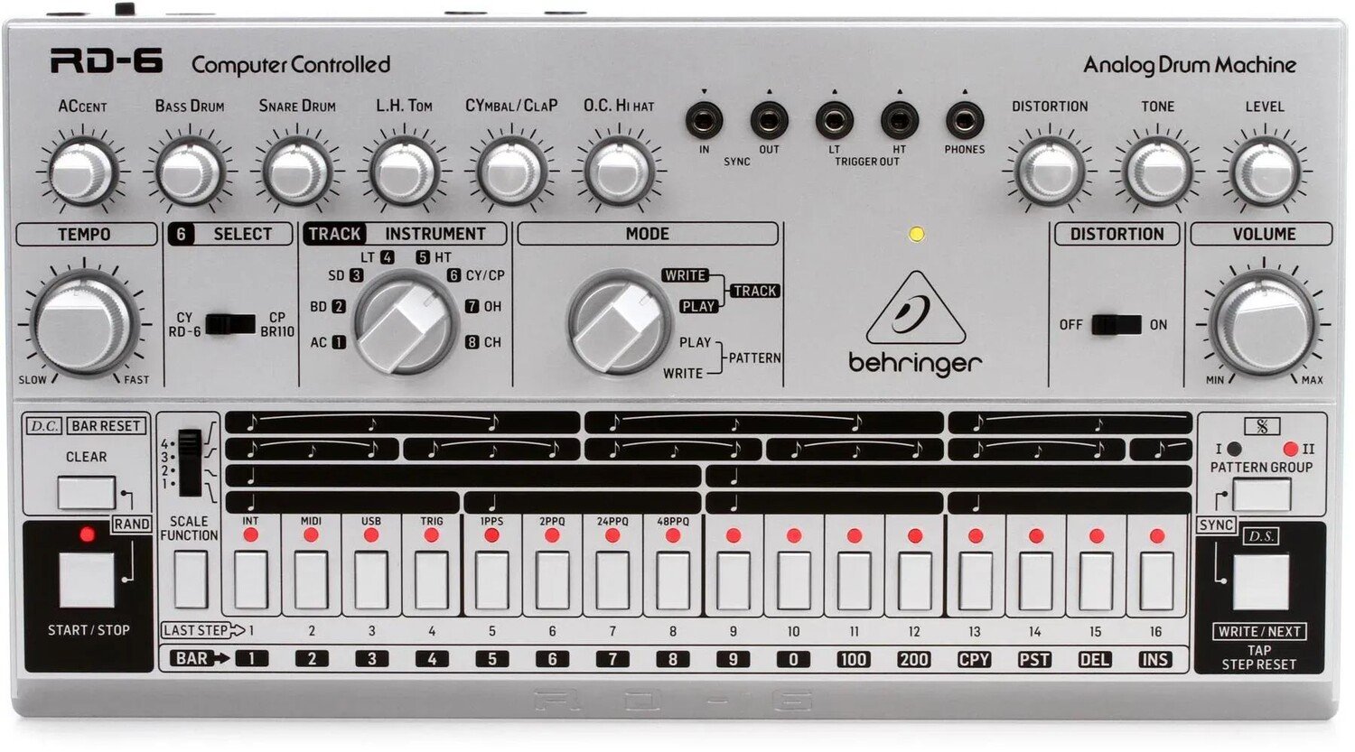 

Аналоговая драм-машина Behringer RD-6-SR — серебристая