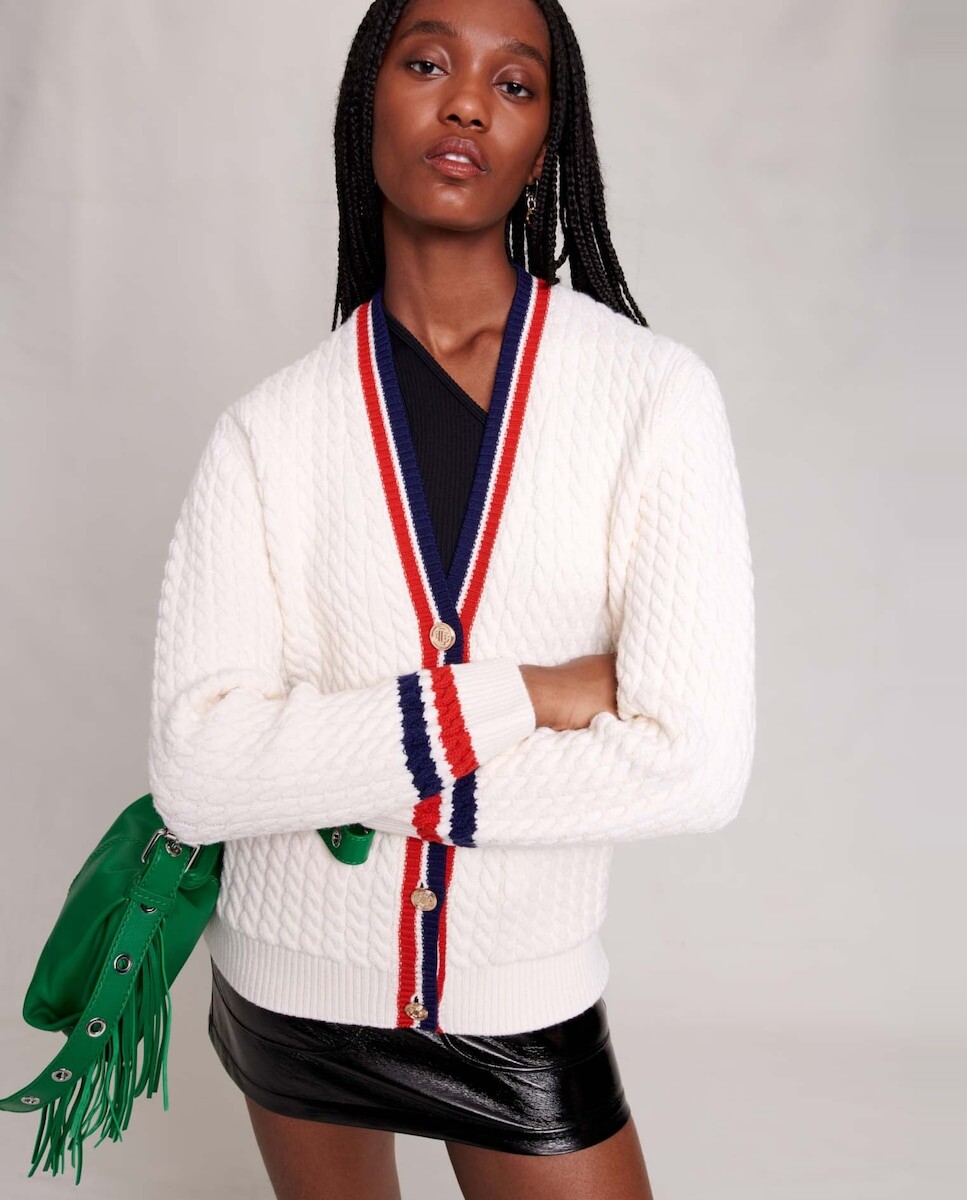 

Женский кардиган контрастной косой вязки Maje, белый