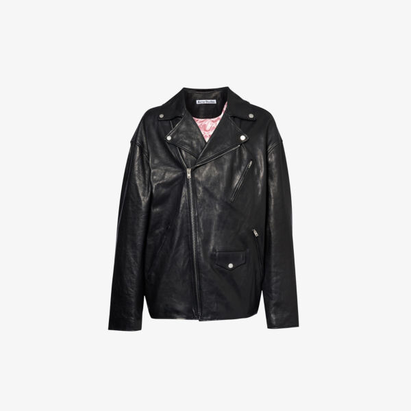 

Кожаная куртка свободного кроя с тисненым логотипом Biker Acne Studios, черный