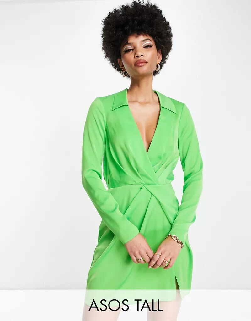 

Зеленое атласное платье мини с воротником ASOS DESIGN Tall