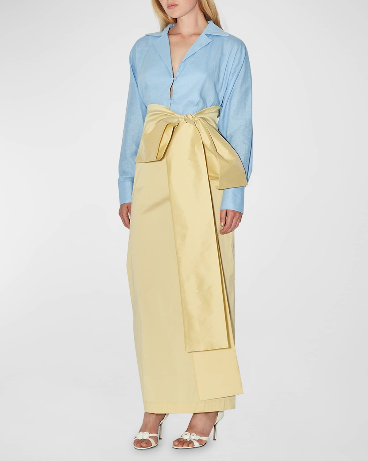 

Контрастное платье Claire с бантом BERNADETTE, цвет Dirty Blue Soft Yellow