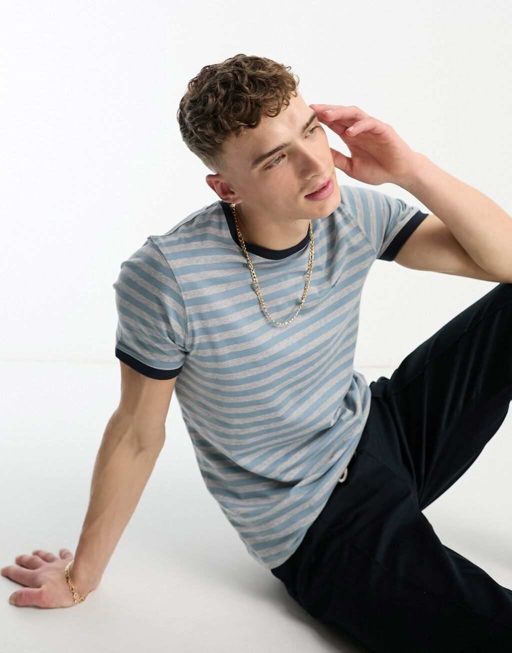 

Серо-синяя футболка в полоску Barbour Quay, Синий