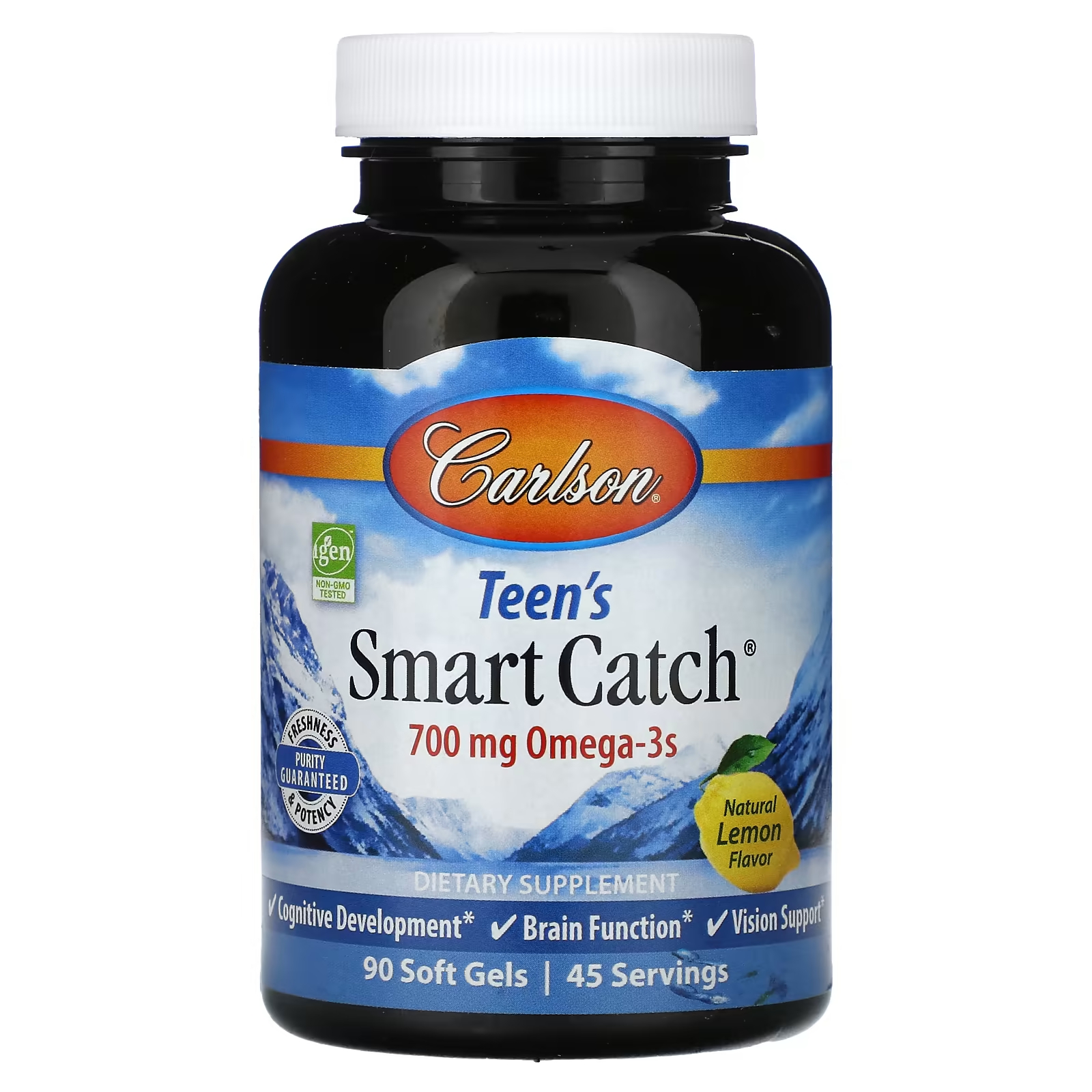 Пищевая добавка Carlson Teen's Smart Catch Natural Lemon 700 мг, 90 мягких таблеток пищевая добавка carlson maximum omega 2000 natural lemon 30 мягких таблеток