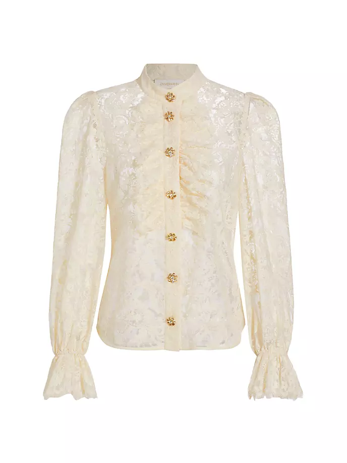 

Лирическая блузка из хлопкового кружева Zimmermann, цвет cream