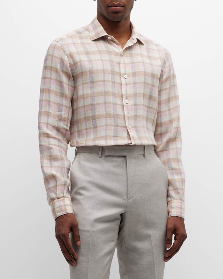 

Мужская льняная спортивная рубашка в клетку ZEGNA