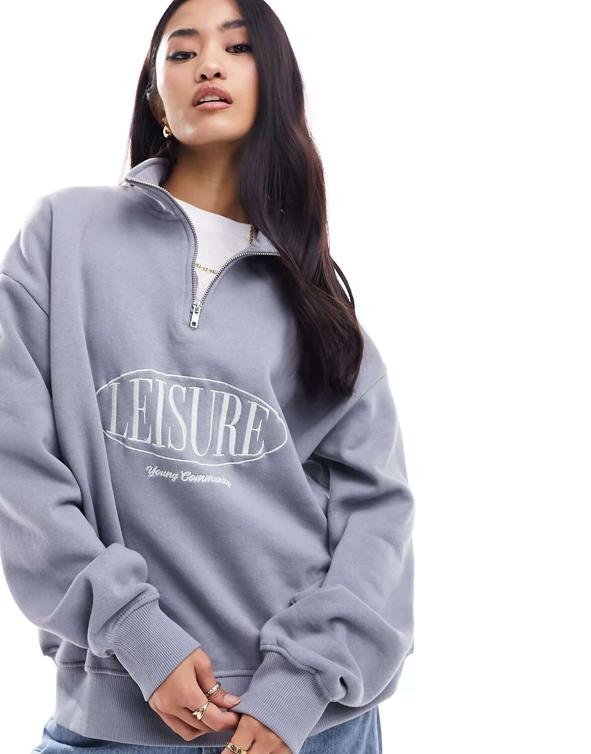 

Свитер синего цвета с рисунком Pull&Bear 'Leisure'