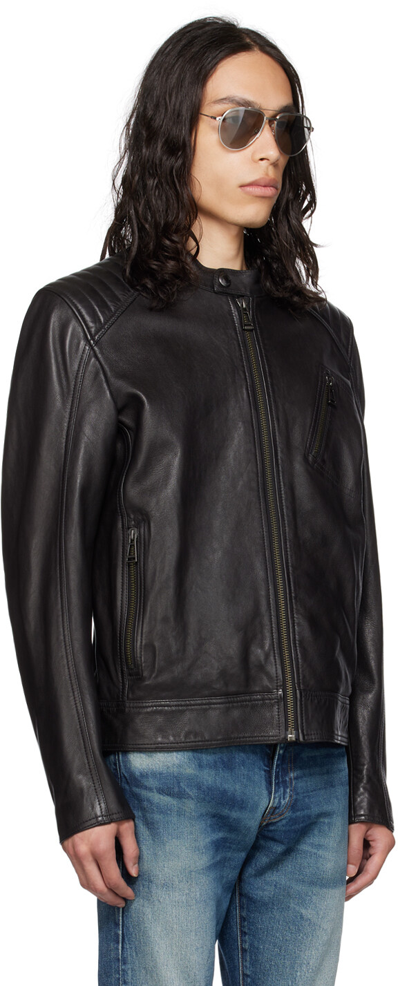 

Черная кожаная куртка Belstaff Racer с V-образным вырезом, Черный
