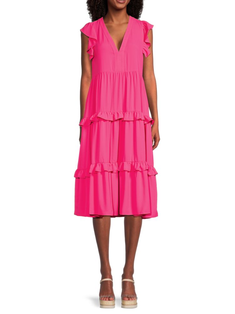 Многоярусное платье миди цвета ромашки Amanda Uprichard, цвет Hibiscus