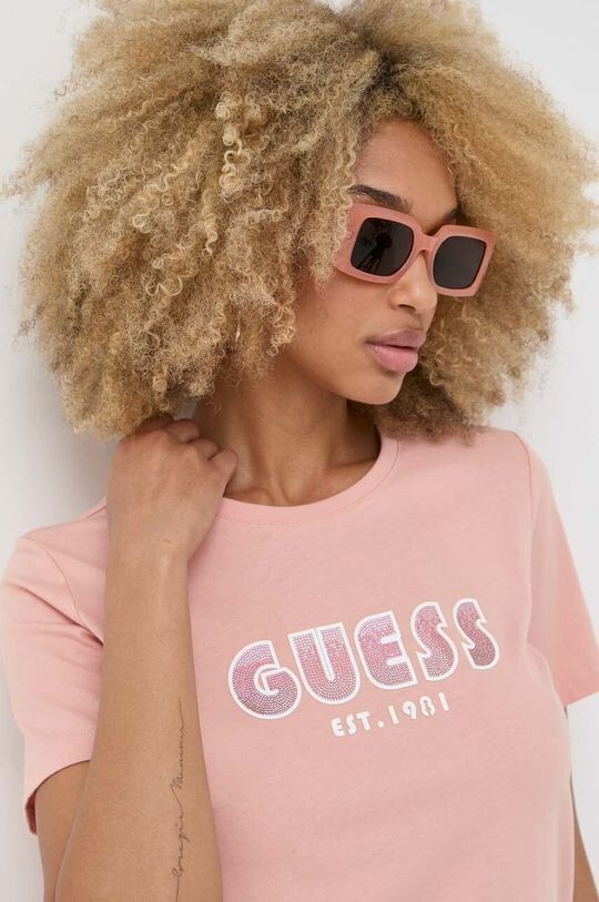 

Хлопковая футболка Guess, розовый