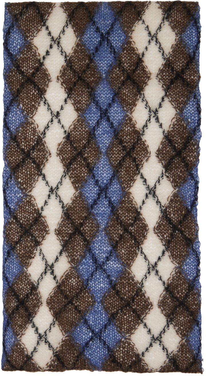 Синий и коричневый шарф с ромбами UNDERCOVER