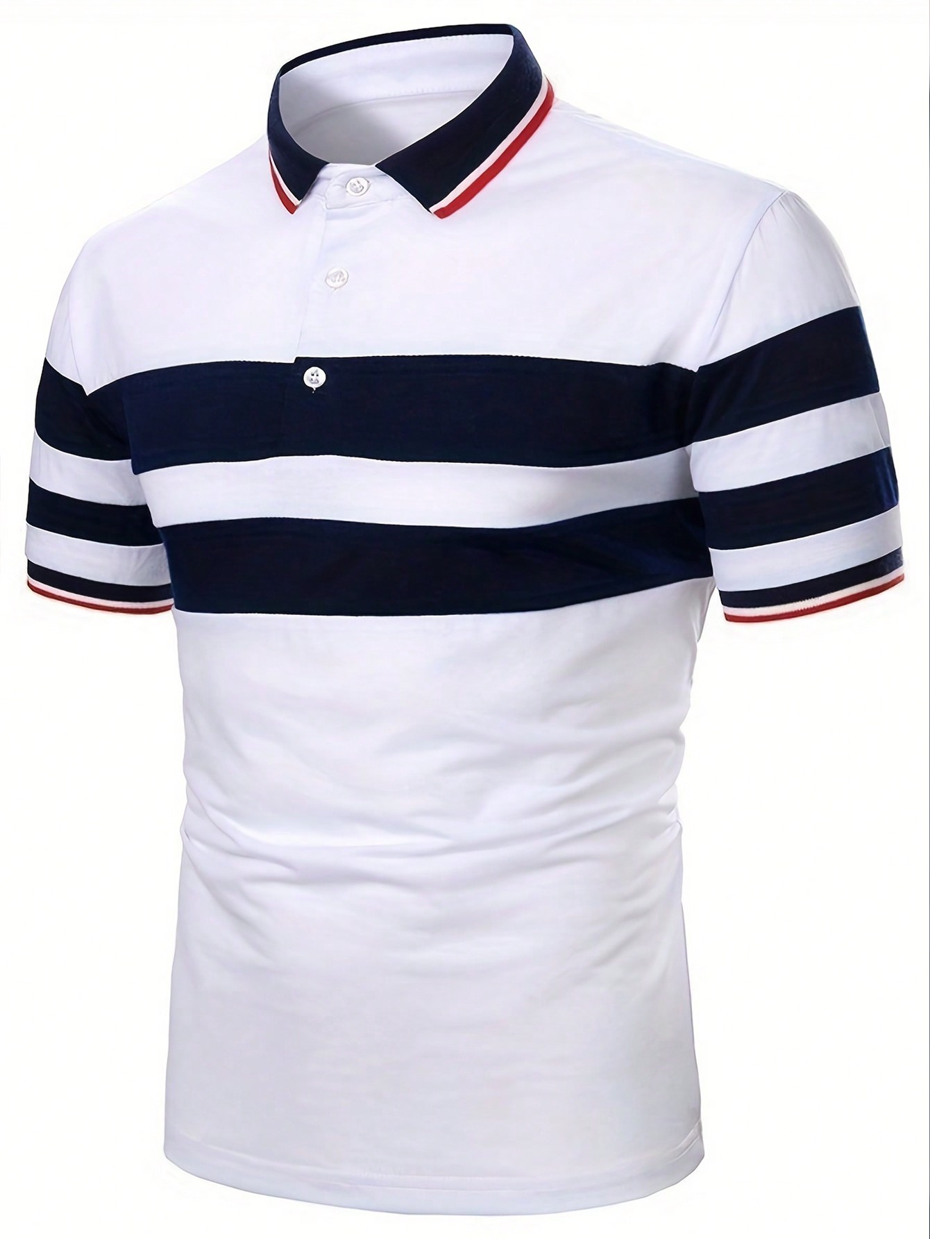 цена Мужская полосатая футболка-поло с коротким рукавом, белый