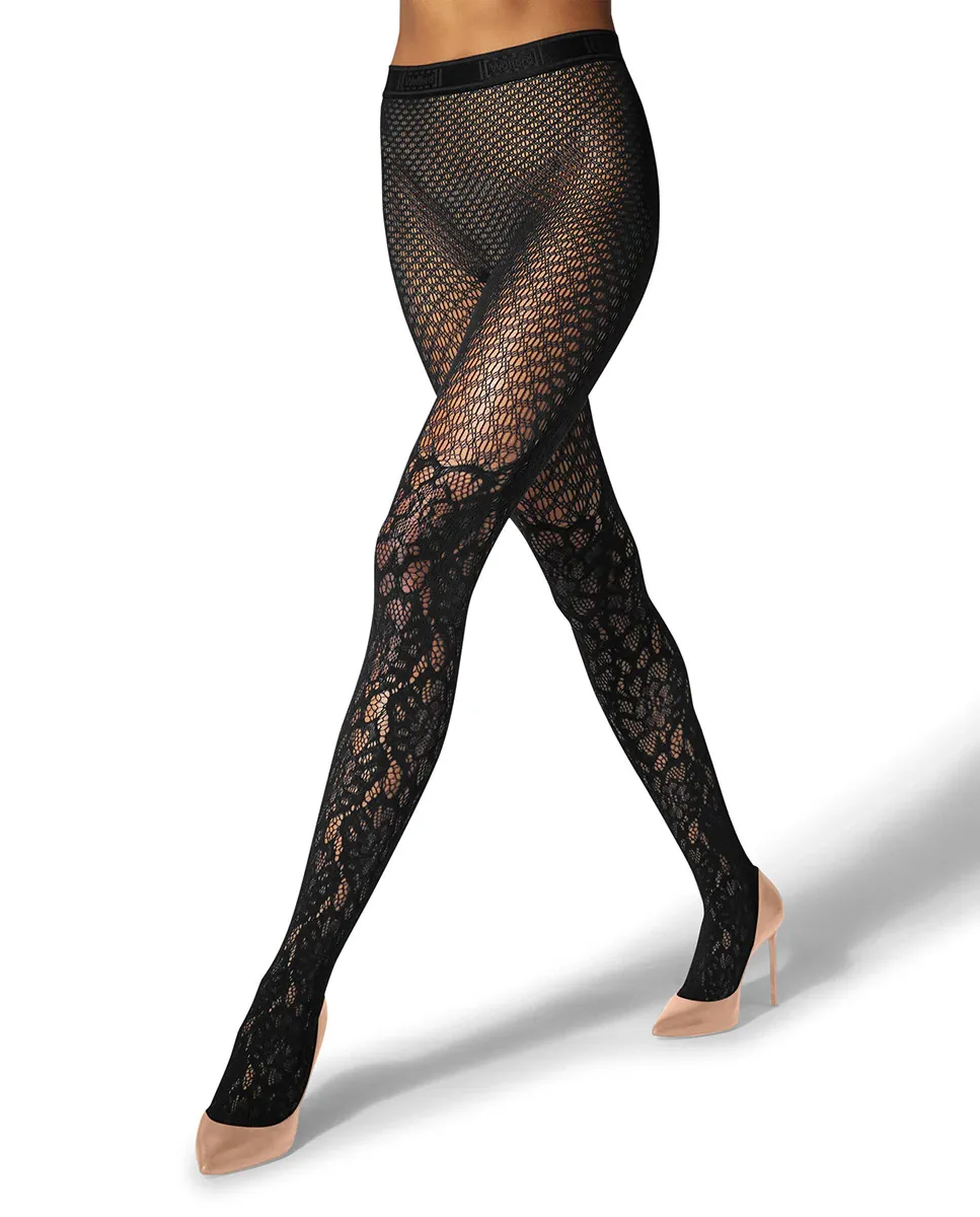 Трусики в сеточку с цветочным принтом Wolford, черный
