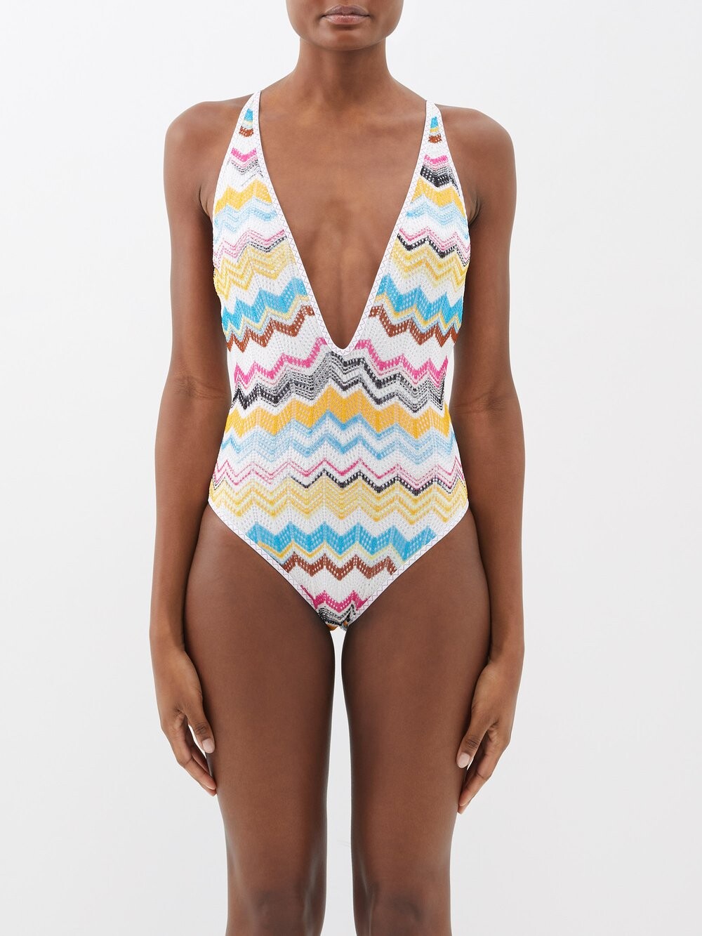 

Купальник с глубоким вырезом шевронной вязки Missoni, мультиколор