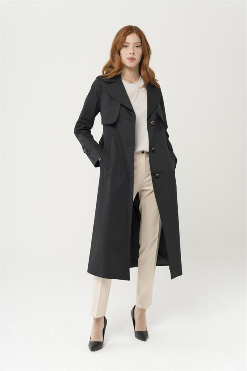 

Водоотталкивающий тренч Cape Detailed Черный 6429 Olcay