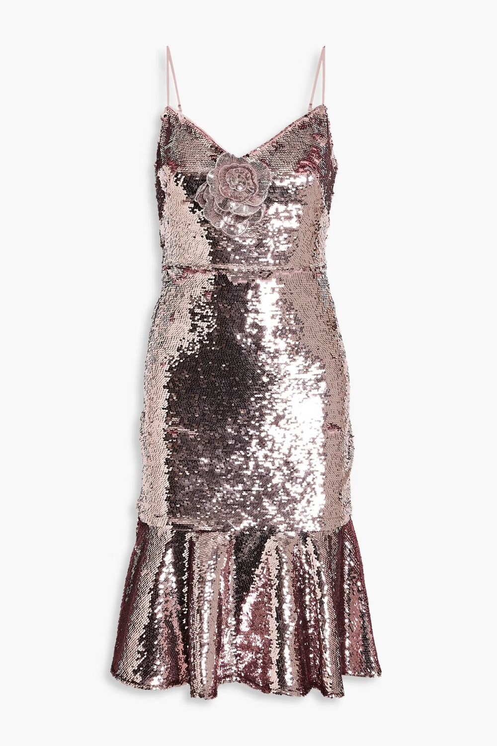 

Платье из тюля с рюшами и пайетками Marchesa Notte, розовый