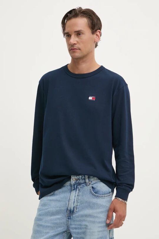 

Хлопковая рубашка с длинным рукавом Tommy Jeans, темно-синий