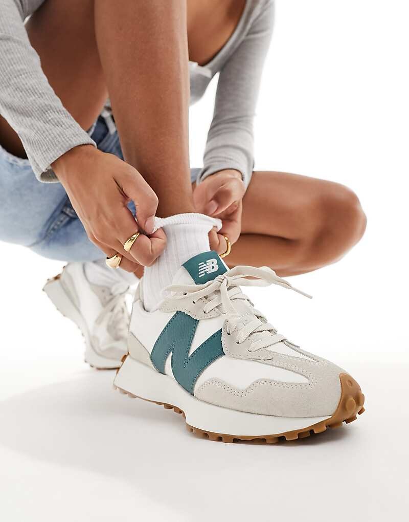 

Кроссовки New Balance 327 с резиновой подошвой белого и елового цвета