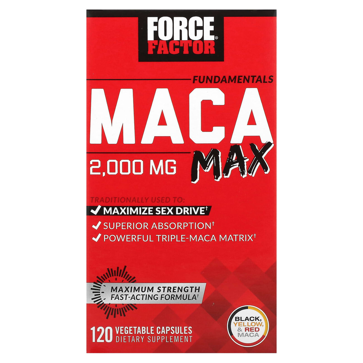 

Fundamentals, Maca Max, 500 мг, 120 растительных капсул, Force Factor