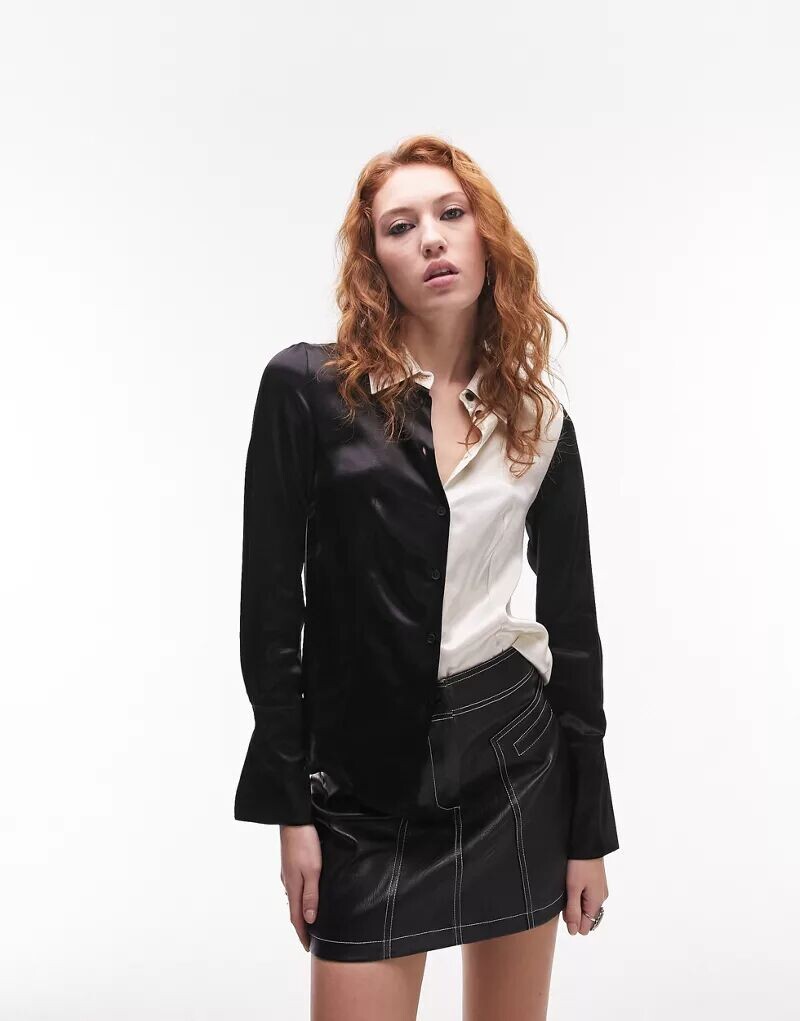 

Черно-белая рубашка в стиле колор-блок Topshop