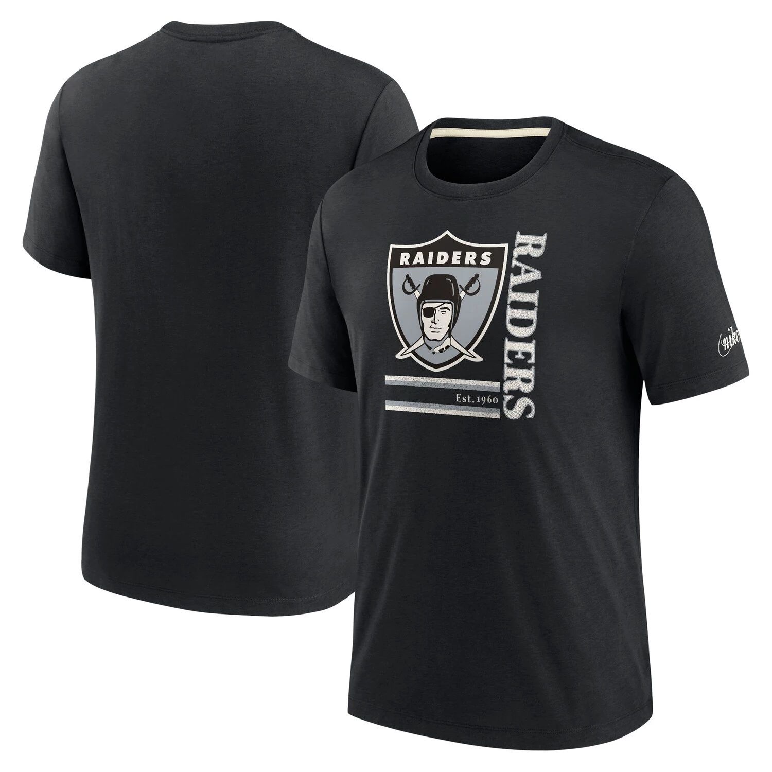 мужская серебристо черная футболка las vegas raiders throwback league с длинными рукавами и регланами tri blend starter мульти Мужская черная футболка с логотипом Nike Las Vegas Raiders Tri-Blend