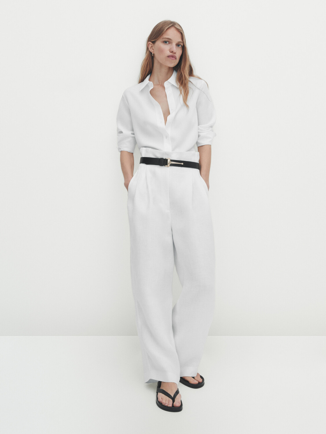 

Струящаяся рубашка Massimo Dutti, кремовый