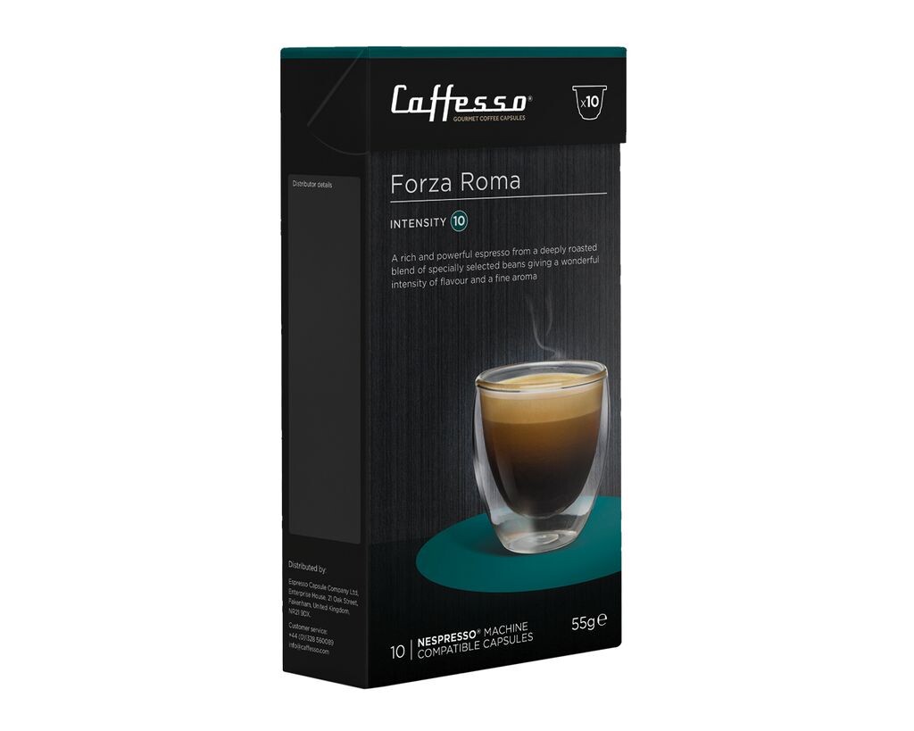 

Caffesso Forza Roma Набор из 10 капсул, 100% совместимых с кофемашинами Nespresso, DeLonghi и Krups.