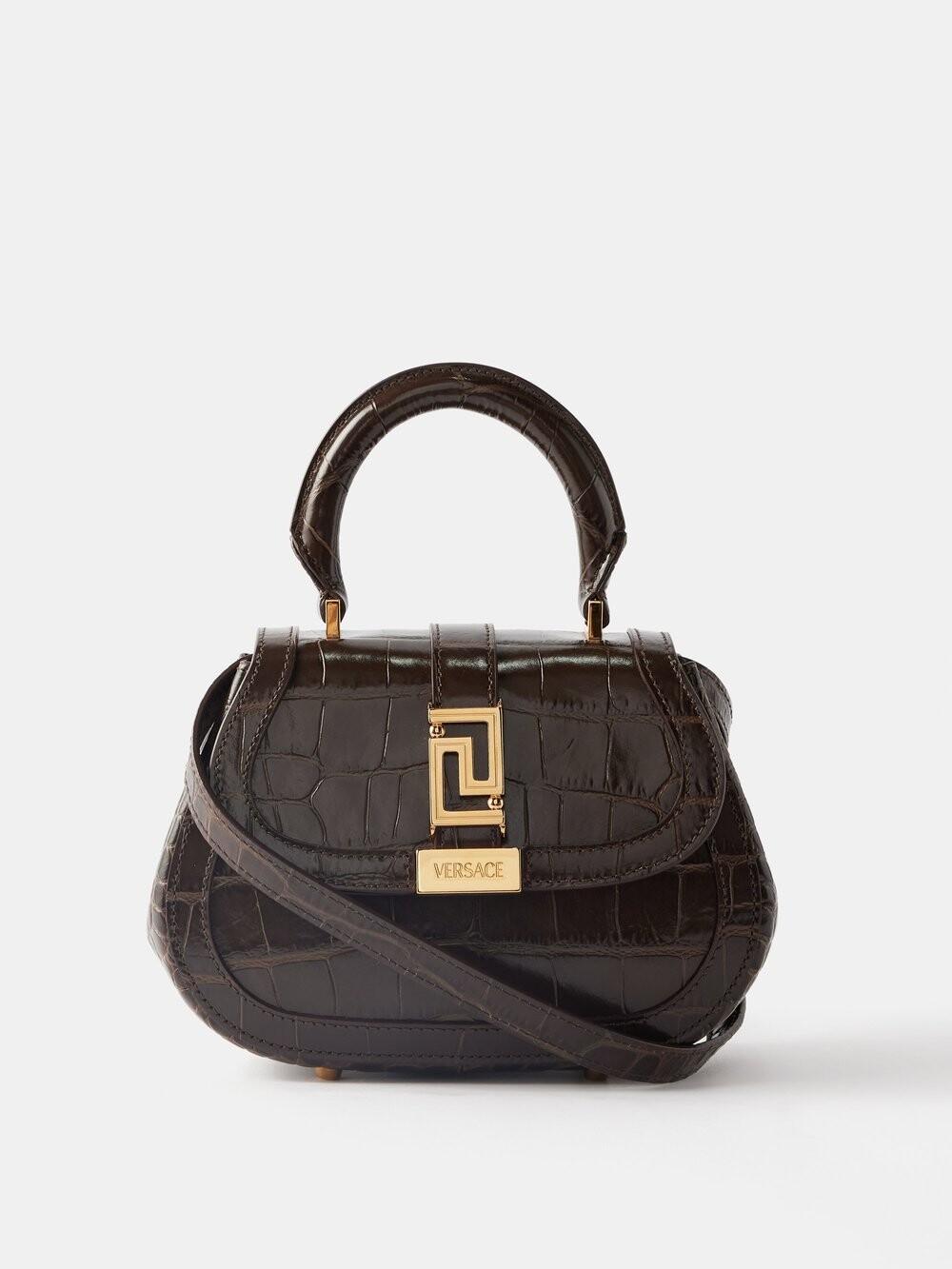 

Мини-кожаная сумочка greca goddess Versace, коричневый