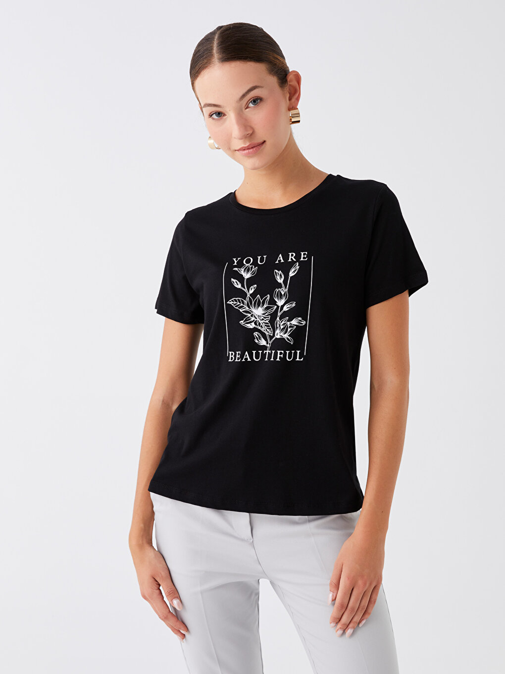 Женская футболка с коротким рукавом с круглым вырезом и принтом LCWAIKIKI Classic, новый черный женская укороченная футболка с коротким рукавом с круглым вырезом и принтом 14 18 новый черный