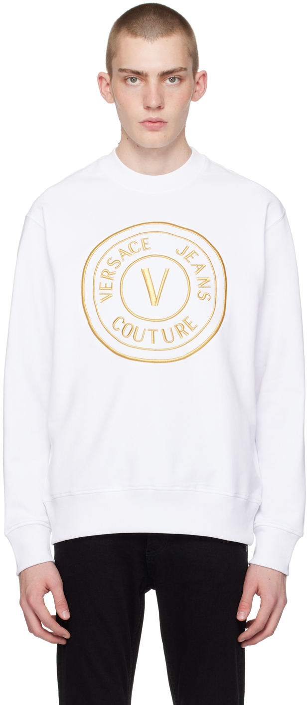 

Белый свитшот с V-образной эмблемой Versace Jeans Couture, цвет White/Gold