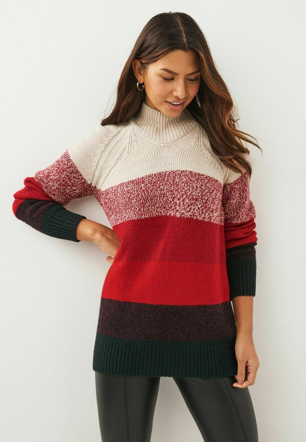 

Свитер High Neck Long Line Next, цвет ecru cream with multi red stripes