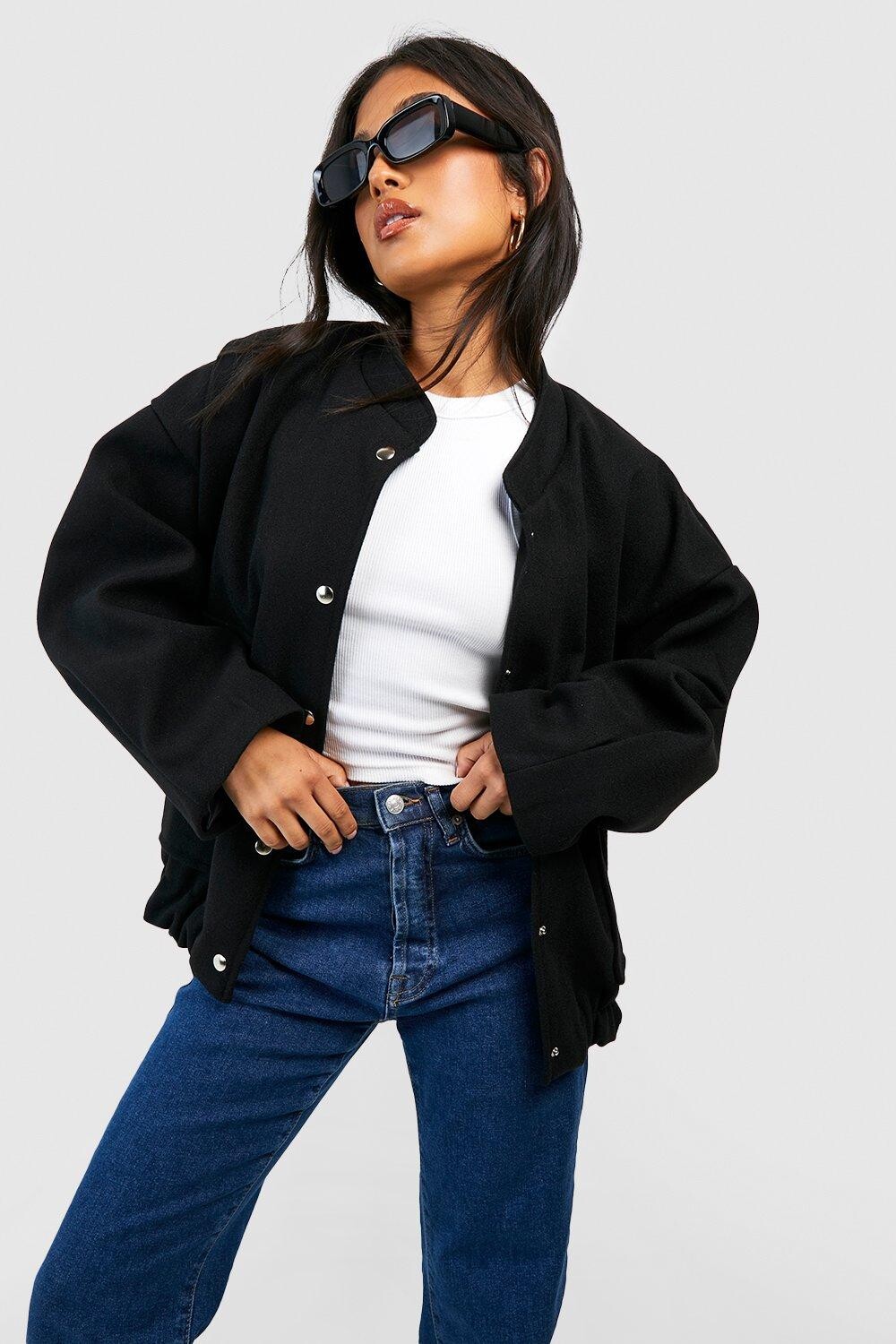 Бомбер оверсайз из шерсти petite Boohoo, черный