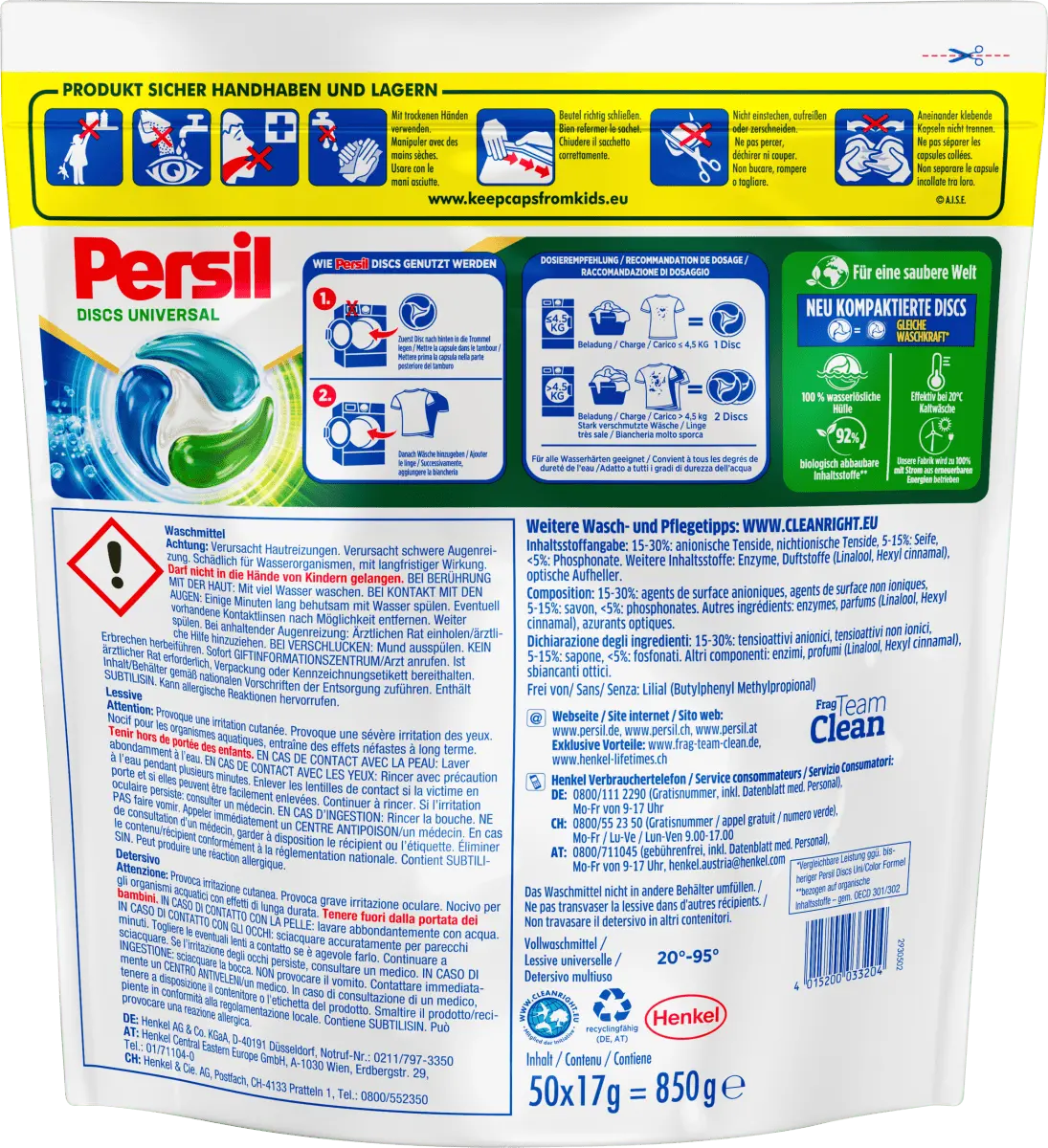 

Моющее средство для тяжелых условий эксплуатации Universal Discs 50 Вт. Persil