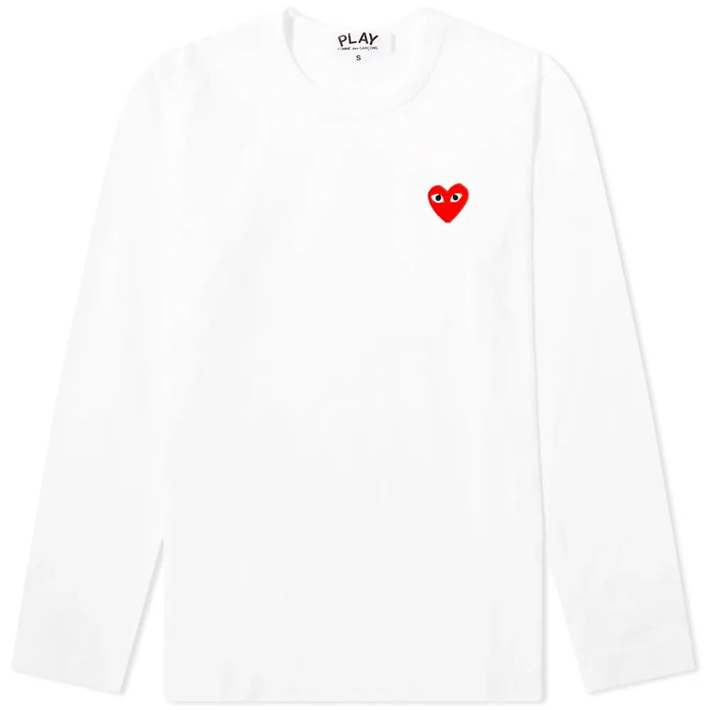 

Женская футболка с логотипом Comme des Garcons Play с длинными рукавами, белый/красный