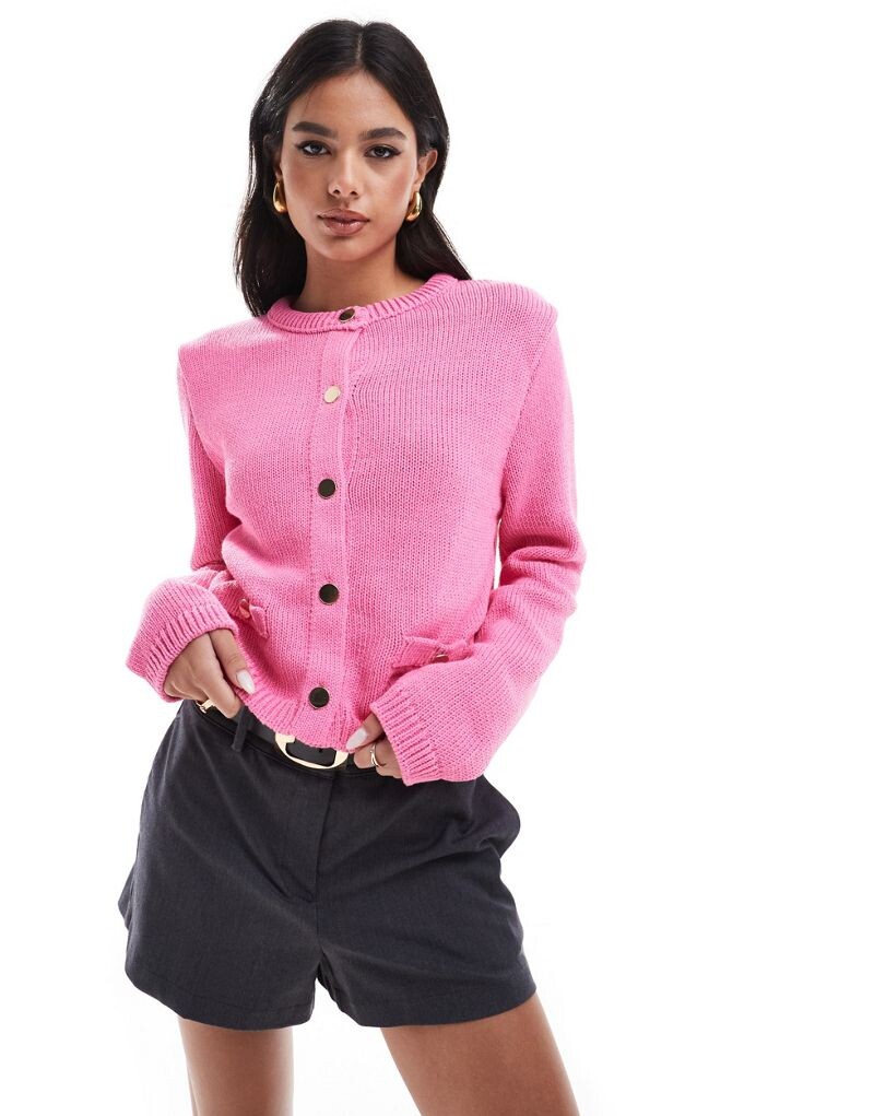 

Розовый кардиган с круглым вырезом и карманом ASOS DESIGN