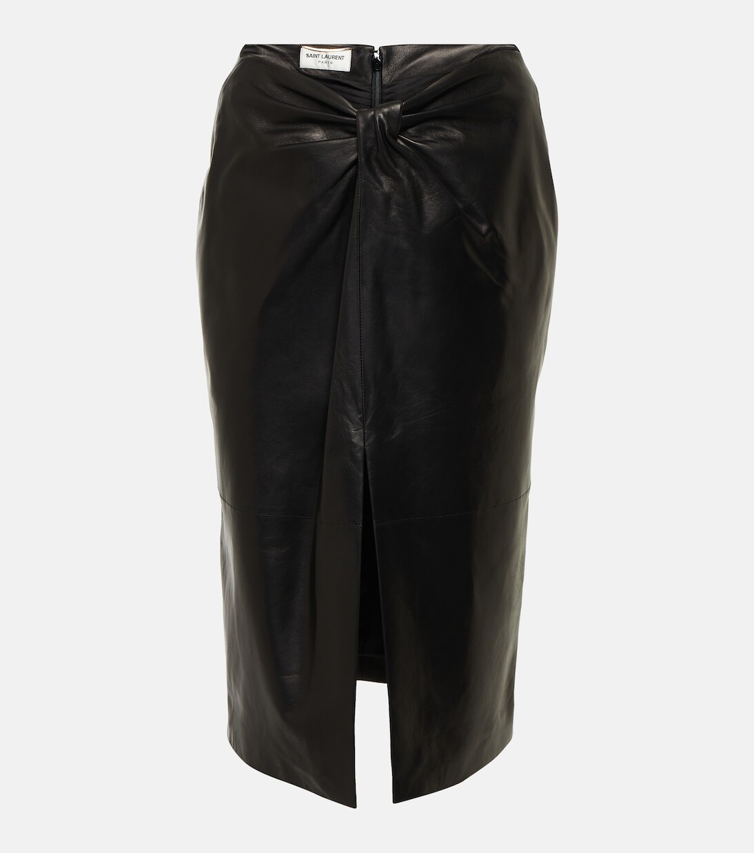 

Кожаная юбка-карандаш со сборками Saint Laurent, черный